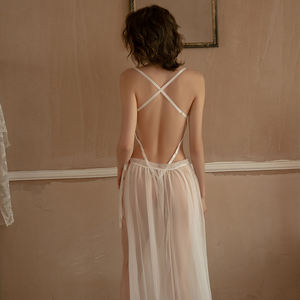 性感内衣女性蕾丝透视网眼无背泰迪紧身衣系带高开长裙内衣套装GR815 - Product Image 6