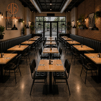Ensemble de mobilier commercial Ron Group pour restaurant, table carrée en bois, chaise rembourrée avec base en métal, banquette en cuir