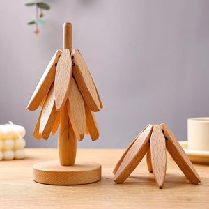Beech Wood Tree Shape Pot Mat Heat Insulating <b>Placemat</b> <b>For</b> Kitchen <b>Table</b> Use - Product Image 1