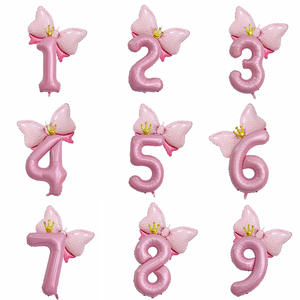 Globos de Número con Lazo y Corona, Decoración de Cumpleaños para Niña Princesa, Accesorios para Fotos de Primer Cumpleaños de Bebé - Product Image 1