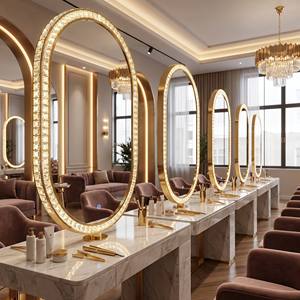 Oval LED <b>Mirror</b> Gold Frame <b>Standing</b> <b>Floor</b> <b>Mirror</b> for Salon Bedroom Hospital Leisure Spaces Modern Design Stainless Steel - Product Image 3