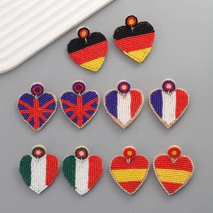 Best-Selling Heart Shape Earrings French German <strong>UK</strong> Flag Design Carnival Jewelry With Huggies Pattern Plated Finish - Product Image 2
