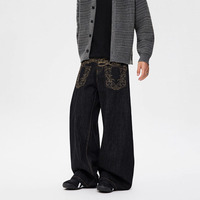 Jeans Courbes Unisexe Coupe Droite Ample Style Rétro Couleur Originale Brodé pour Adolescents Haut de Gamme