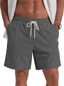 Pantalones cortos para correr transpirables de secado rápido con estampado informal de pana para hombre, cierre de cordón elástico de 4 vías, cintura elástica, deporte de verano - Product Image 5