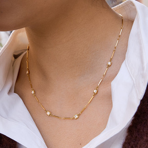Collar de Acero Inoxidable con Diamantes de Imitación Cuadrados, Diseño Geométrico, Engaste de Bisel, Joyería de Moda con Colgante - Product Image 2