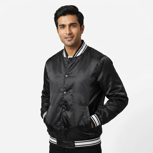 Veste universitaire en satin à boutons-pression, style sportswear, personnalisable avec broderie, pour école ou université, modèle vierge, veste universitaire en soie - Product Image 1