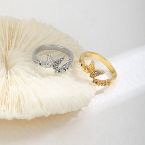 Butterfly <b>Adjustable</b> <b>Ring</b> Silver Gold Pave Setting Women's Fashion Jewelry Gift - Product Image 4