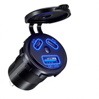 Andufuse 108W Dual PD 45W QC3.0 2 Port USB C 12-24V Soket Pengisi Daya Mobil Tahan Air dengan Voltmeter pada Saklar Kapal RV Truk