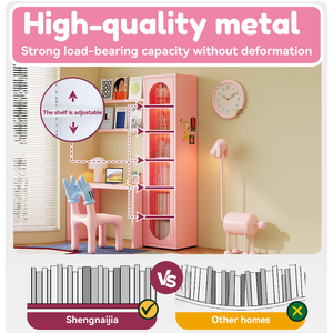 Pink Carbon Steel <strong>Small</strong> Narrow Bookshelf, <strong>Corner</strong> Bookcase Metal <strong>Unit</strong> for Living Room Apartment - Product Image 4
