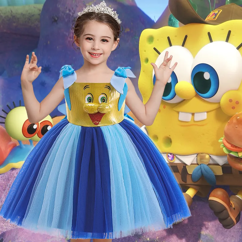 Fluffy dress 2-7 years old girl Princess dress cosplay anime show costume Sleeveless dress