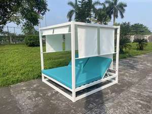 سرير نهاري خارجي من الألومنيوم المصقول بمظلة كبيرة للفنادق ، حمام سباحة للحديقة مقاوم للماء ، سرير نهاري مزدوج مربع من الألومنيوم المصقول - Product Image 4