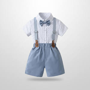 Ensemble de vêtements pour bébé garçon en coton, chemise + <span class=keywords><strong>short</strong></span> + nœud papillon + bretelles, tenue de gentleman pour l'été - Product Image 1