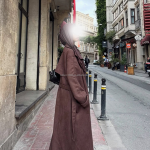 Willson 2026 Nuovo <span class=keywords><strong>Cappotto</strong></span> Abaya Aperto in Camoscio per Inverno e Autunno, Abbigliamento Islamico Traspirante, Caftano <span class=keywords><strong>Turco</strong></span> di Dubai, Outfit Abaya Modesto - Product Image 3