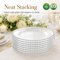 Assiettes en plastique réutilisables élégantes, vaisselle en plastique transparent rigide, assiettes à gâteau et à dessert en PS pour mariage et fête