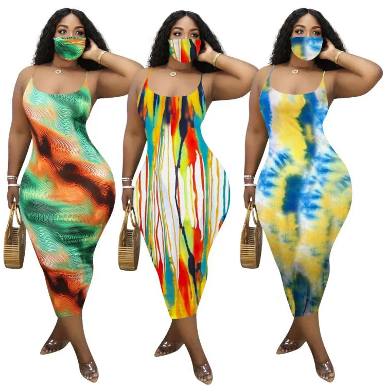 No accessories included Summer Casual New sexy halter dress Loose Tie dye Sleeveless Maxi Dress Women plus size women clothing