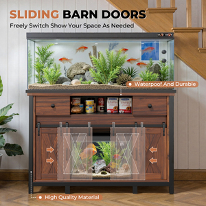 Support d'aquarium moderne en bois imperméable avec prise de courant, portes coulissantes et étagères réglables - Product Image 3