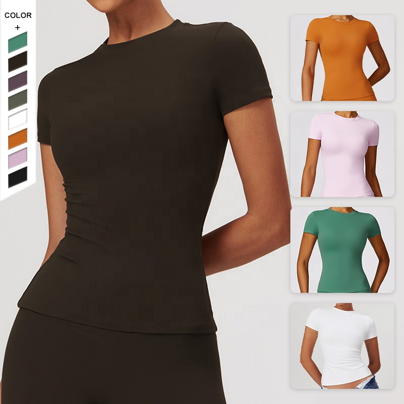 XIANDA Large Size Plain Round Neck Breathable Quick Drying Yoga Fitness T-shirt Outdoor Running Sports Women's Short Sleeves Top