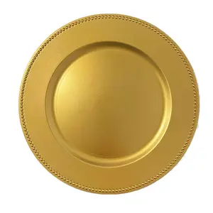 Placas de cargador de oro redondas a granel de 13 "Placa de cargador de cuentas de plástico dorado de boda para fiesta cena eventos mesa de comedor debajo de la placa