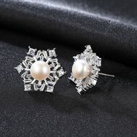 Boucles d'oreilles pendantes en argent flocon de neige exquises, micro-incrustées de zircon, motif floral géométrique, perles d'eau douce, pour femmes