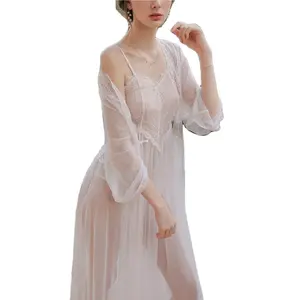 Sexy nightdress female perspective Tulle Nightgown Princess morning gown 2 pieces set