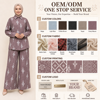 Setelan Dua Potong Wanita Muslim Kasual Elegan Bahan Campuran Katun Poliester Crepe Bermotif, Kemeja Panjang dan Celana Kaki Lebar untuk Pemakaian Sehari-hari