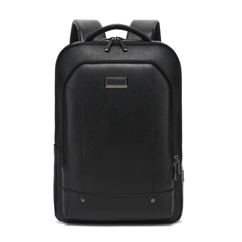 Mochila de viagem de grande capacidade para laptop de 14 polegadas mochila de negócios masculina de couro genuíno
