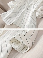 Blazer pour femme à rayures verticales blanches et noires, veste de costume à bouton unique, revers cranté, manches longues, coupe ajustée, manteau de bureau