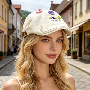 Béret en jean brodé mignon pour femme, léger et respirant, style casquette de <span class=keywords><strong>peintre</strong></span> |   Style sportif de plage pour affiner le visage - Product Image 5