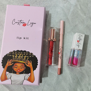 Kit Combinado de Lápiz Labial Vegano Mate de Larga Duración, Resistente al Agua, 3 en 1, Sin Adhesivos, Brillo Labial y Delineador de Labios, Empaque Rosa - Product Image 1