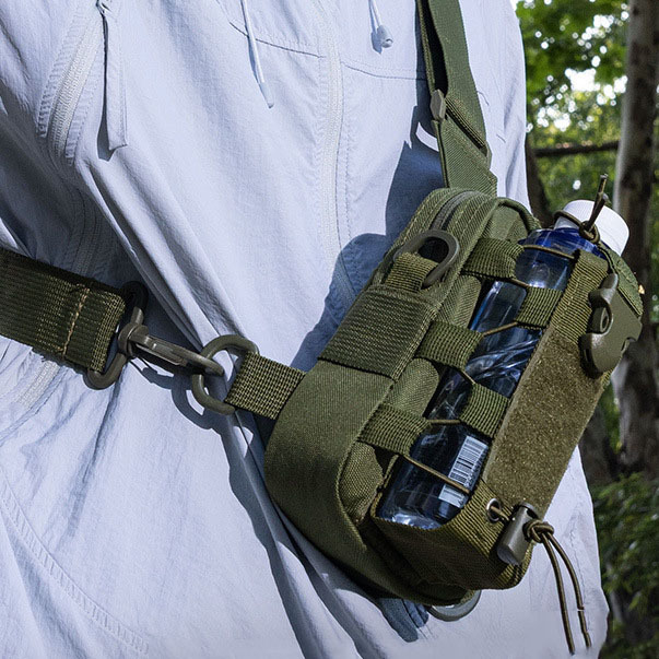 Tactical Molle Water Bottle Sling Bag Multifunctional Outdoor Chest Pack with Water Bottle Holder for Hiking & Cycling