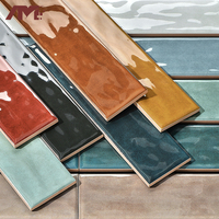 Carreaux muraux pour salle de bain et cuisine, surface irrégulière, brique multicolores, bleu brillant, 75x300