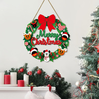 Couronne de Noël en bois à suspendre, motif nœud de dessin animé, décoration murale pour une ambiance festive