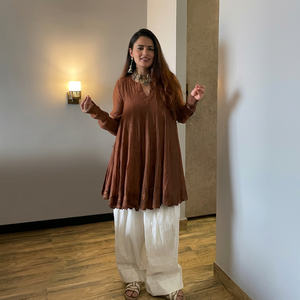 NOIIR PIGEON Women's Mal Chanderi Embroidered Cotton Top Muslin Pant | Wrinkle-Free Quick-Dry Fully <b>Stitched</b> 2-Piece Ethnic Set - Product Image 1