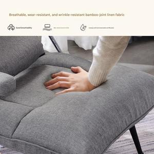 Fauteuil simple moderne en tissu lin Kino Slub avec accoudoirs pliables, ergonomique, pour une sieste rapide, canapé pour le salon - Product Image 3