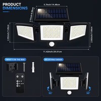 Lampe murale solaire à détecteur de mouvement 210 LED 2800LM IP65, éclairage de sécurité extérieur avec télécommande pour jardin, garage, allée
