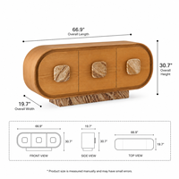 Buffet moderne de luxe 67 pouces en bois naturel avec poignées en travertin, pour projets hôteliers et villas, fabricant OEM/ODM