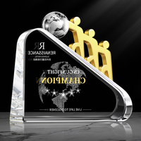 Trophée de champion en cristal irrégulier haut de gamme, plaque d'honneur globe et équipe en communion