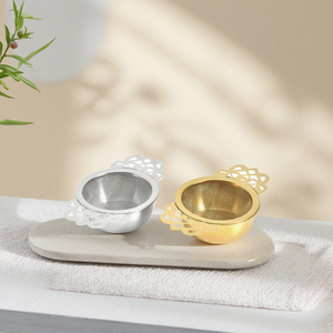 304 Stainless Steel Double Handle <strong>Tea</strong> Strainer Metal <strong>Tea</strong> <strong>Sieve</strong> Floral Design - Product Image 3