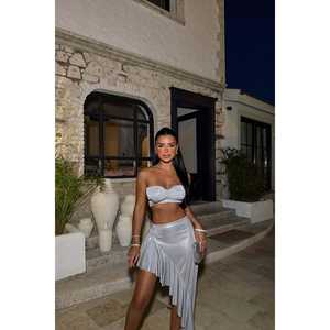 Ensemble de robes de soirée gris brillant à volants - Product Image 1