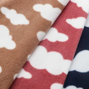 Winter Warm Polar Fleece Printing Cloud Pattern Cute Style Sleepwear Fabric