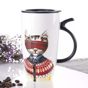 Tasse à café avec couvercle, en céramique, motif chat mignon, de grande capacité 600ml, tasse pour animaux, gobelet créatif, pour le thé, le lait, les cadeaux, nouveauté - Product Image 4