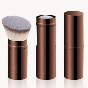 3 brochas de maquillaje telescópicas portátiles, brocha para colorete de viaje marrón dorado rosa, brocha para polvo con cubierta, herramientas de maquillaje - Product Image 2