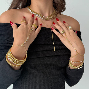 Wholesale <strong>Stainless</strong> <strong>Steel</strong> Hand Chain with Ring 18K PVD Gold Plated Tarnish Free <strong>Jewelry</strong> Bracelet Fashion Chain Link Bracelets - Product Image 2