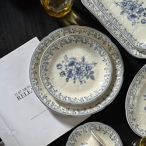 סט כלי פרחים פורצלן כחול-לבן פורצלן סט כלי קרמיקה, צלחות ארוחת ערב קערות סט קערות - Product Image 5