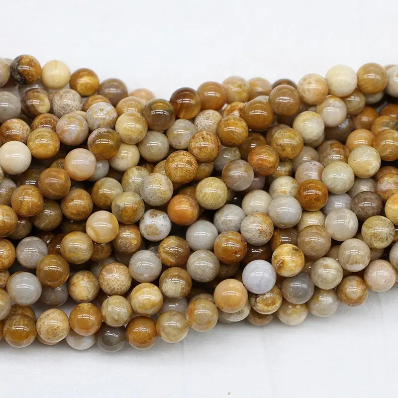 High Quality Round Natural Coral Stone Beads Yellow Daisy Jasper Loose Beads For Jewelry Making