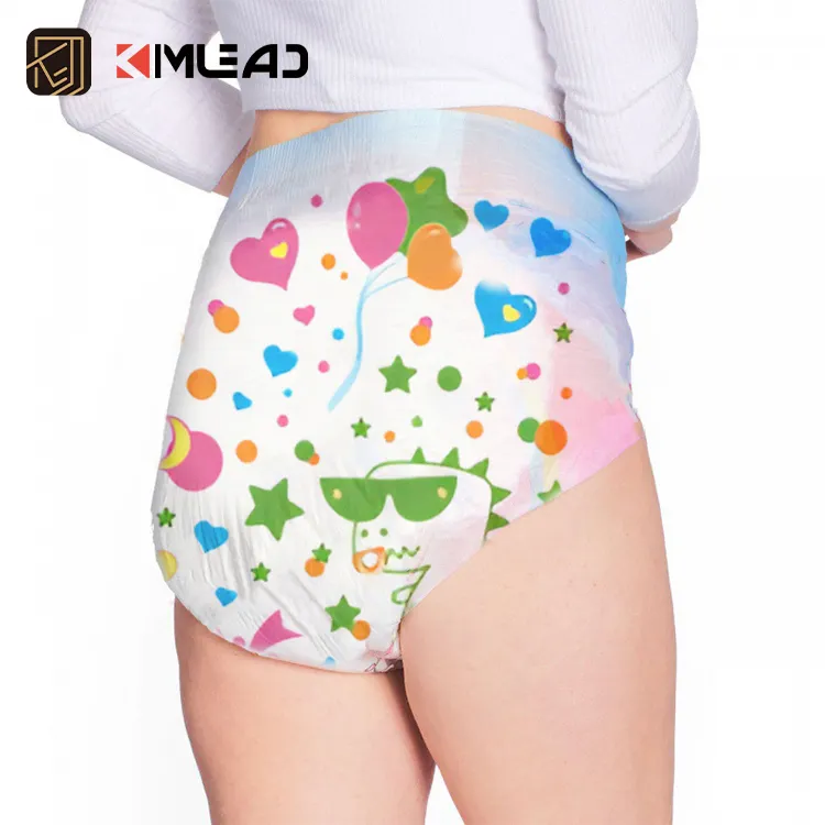 Kimlead free sample cute girl changes abdl diaper custom plastic ultra thick adult medium sissy