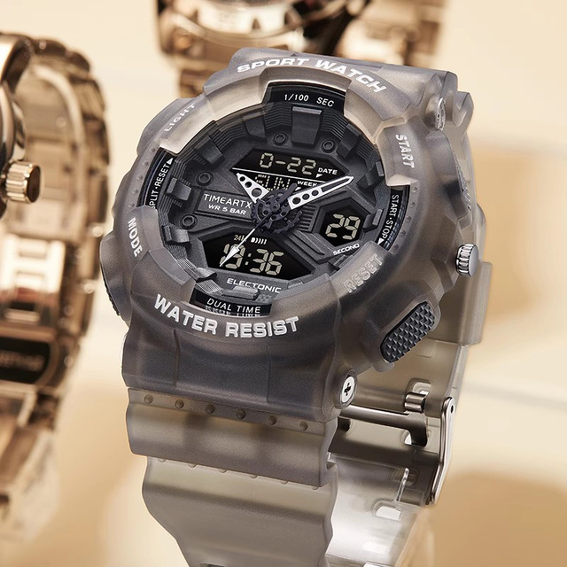 TIMEARTX LED Digital Electronic Waterproof Watch Business Fashion Men Sports Watch Translucent Rubber Strap Alarm Clock TA-4370