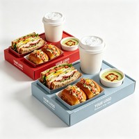 Ensemble de plateaux alimentaires en papier avec logo personnalisé, vente en gros, jetables, pour restauration rapide, boîte d'emballage pour sandwichs avec gobelet