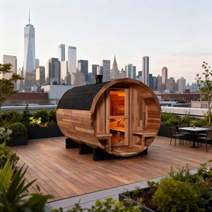 סאונה חיצונית בצורת חבית מעץ צוגה, עמידה למים, עם תנור חשמלי, ל-2 אנשים, במחיר נמוך - Product Image 1