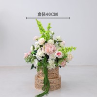 Set Bunga Pernikahan Buatan Warna Pink Hijau, Rangkaian Bunga Hydrangea Mawar Sutra dengan Stand Lantai untuk Dekorasi Panggung dan Papan Selamat Datang